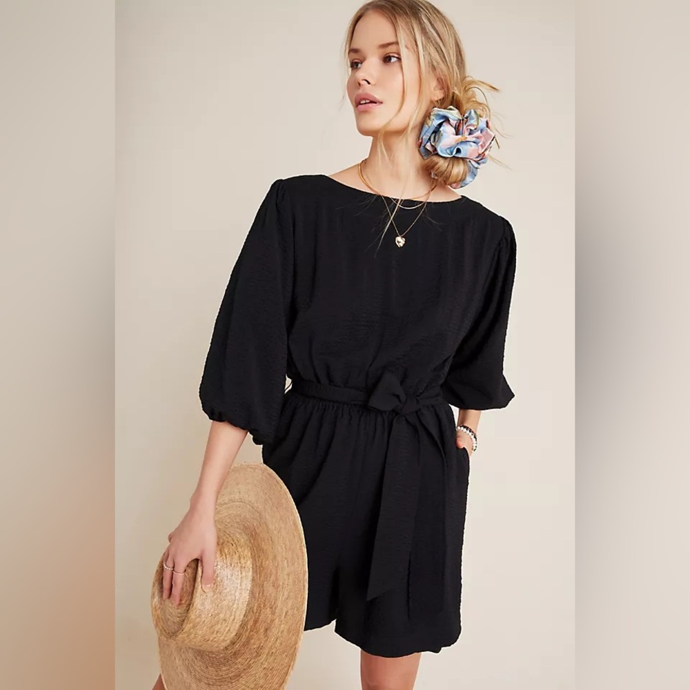 Anthropologie Black quarter sleeve romper